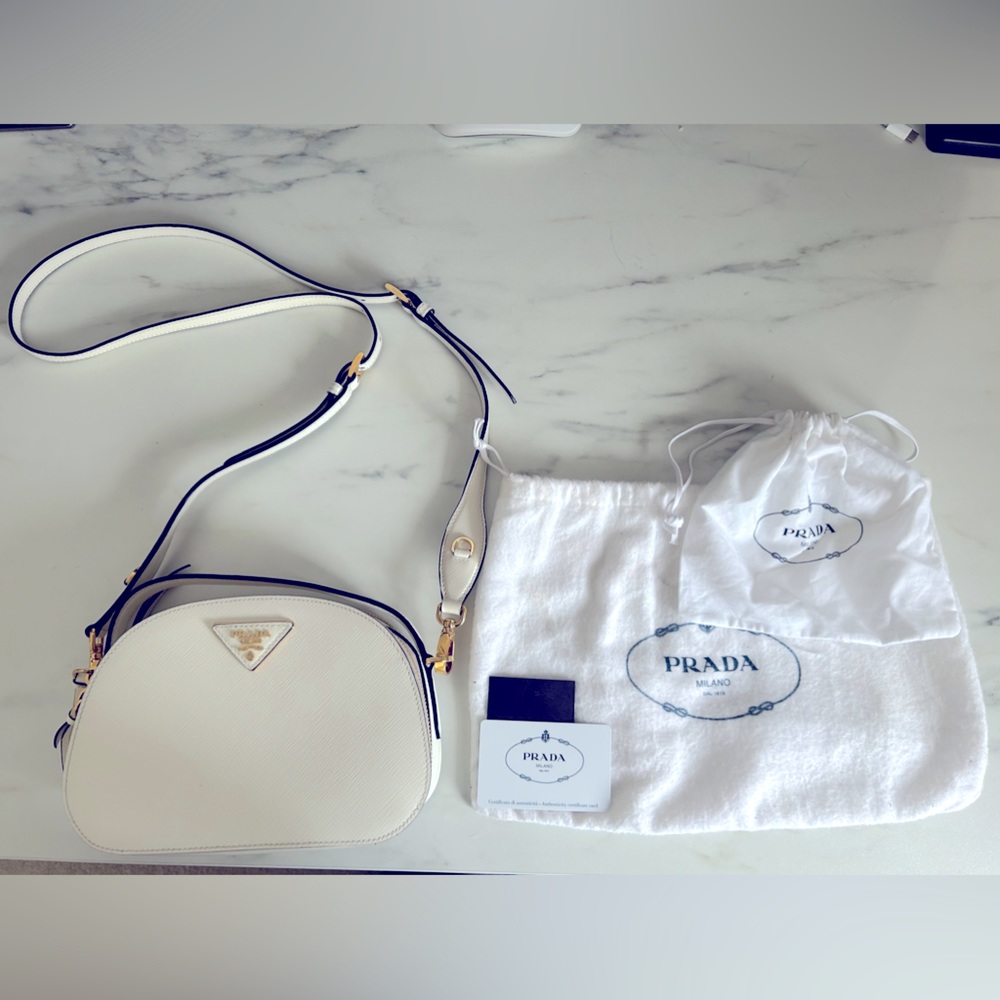 Prada White Saffiano Leather Crossbody Bag